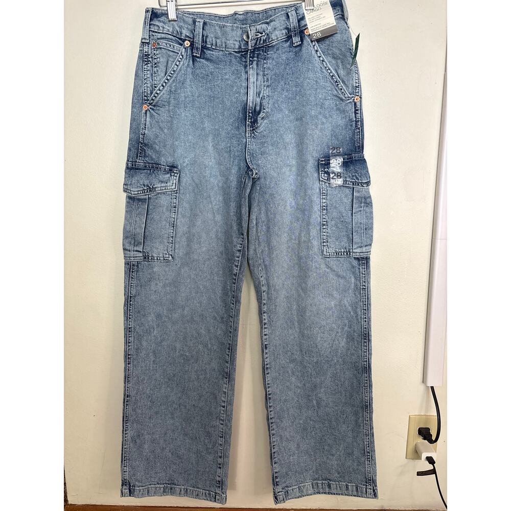 NWT Gap Size 28 Mid Rise '90s Loose Cargo Utility Baggy Denim Light Blue Jeans - Picture 6 of 7